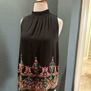 ODDY Black Top with Colorful Embroidery
